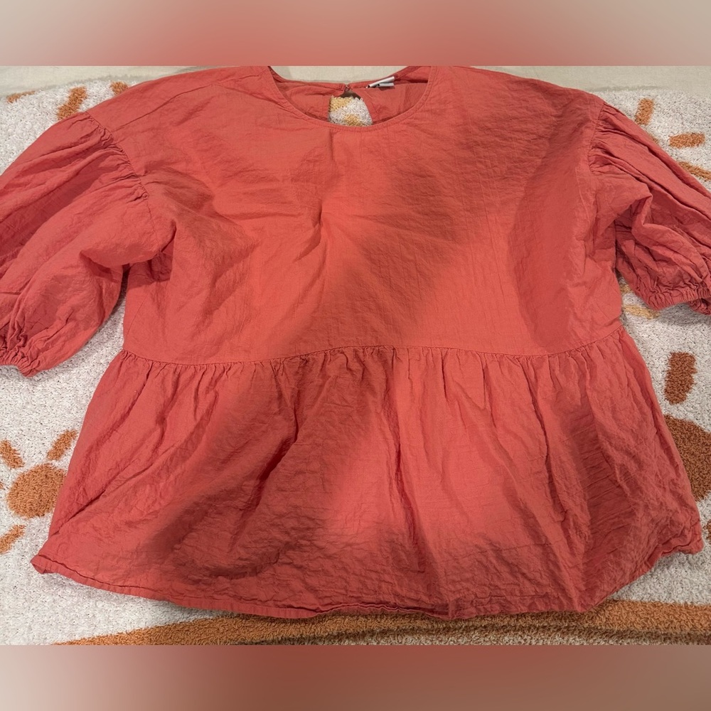 A New Day Coral Blouse with Peplum Design
